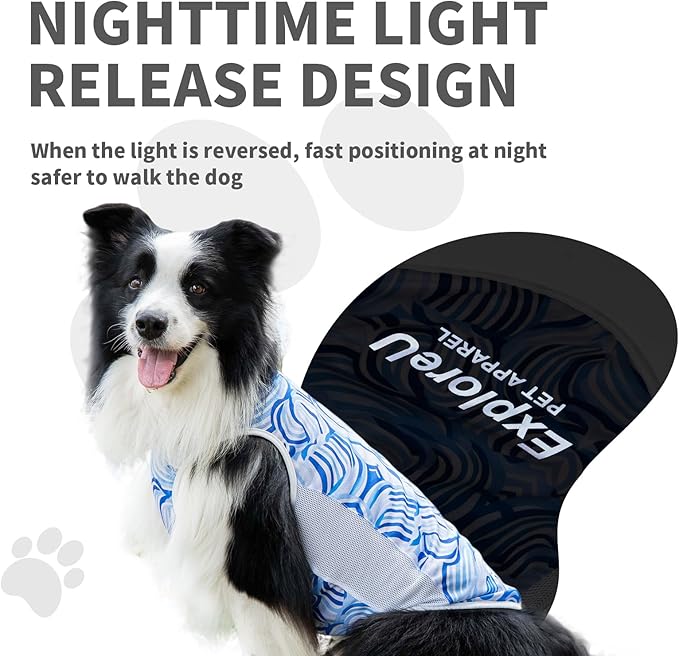 Dog Shirt, Cooling Vest Lightweight Breathable, Dog T-Shirts All-Season Sun Protection Quick Dry Soft Stretchy Reflective Tank Top - Small Medium Large Dogs (Blue Wave, X-Large)