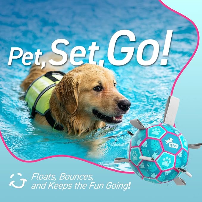 QDAN Dog Toys Soccer Ball, Tug of War Toy, Puppy Birthday Gifts, Water Toy, Durable Dog Balls for Medium Large Dogs, Lake Blue(8 inch)