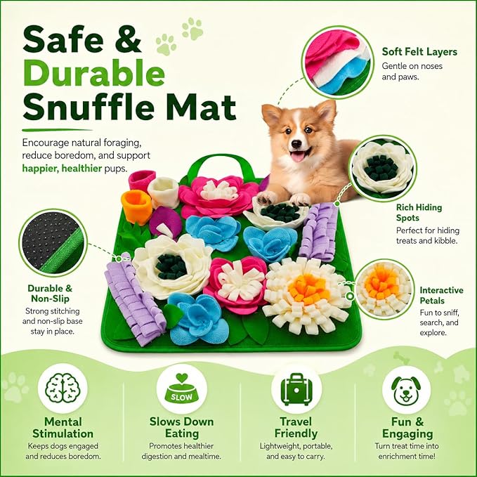 Snuffle Mat for Dogs Sniffing Feeding Mat for Small and Medium Breed Dogs and Cats Non-Slip/Portable/Durable Interactive Puzzle Pet Puppies Toys Encourages Natural Foraging Skills