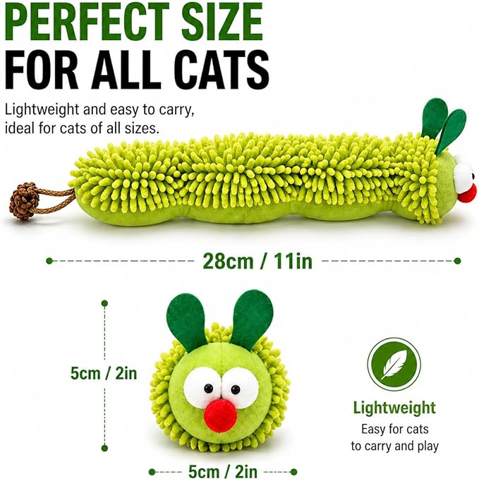 CaterpillarCat Toy for Indoor Cats, Plush Caterpillar Cat Toy for Kicking and Biting, Interactive Kitten Toy, Soft Chew & Kick Toy for Cats Boredom Relief