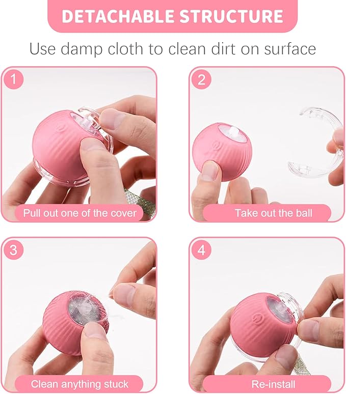 Interactive Cat Toys for Indoor Cats Smart Automatic Ball Rolling for Bored Kitten Pet Upgraded Speedy Moving Chase Dogs Toy Mothers Day Gifts Pink