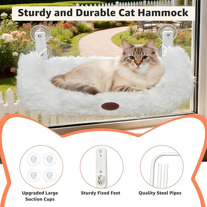 Woochpet Cordless Cat Window Perch, Large Size Hammock with 4 Strong Suction Cups, Cat Hammock for Window with Two Fabrics Cover, Foldable Bed for Cats
