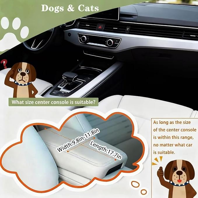 Center Console Dog Car Booster Seat for Small Dogs 0-15 lbs - Grey Pet Travel Carrier Safety Leash, Detachable Seat Belt & Storage Pockets