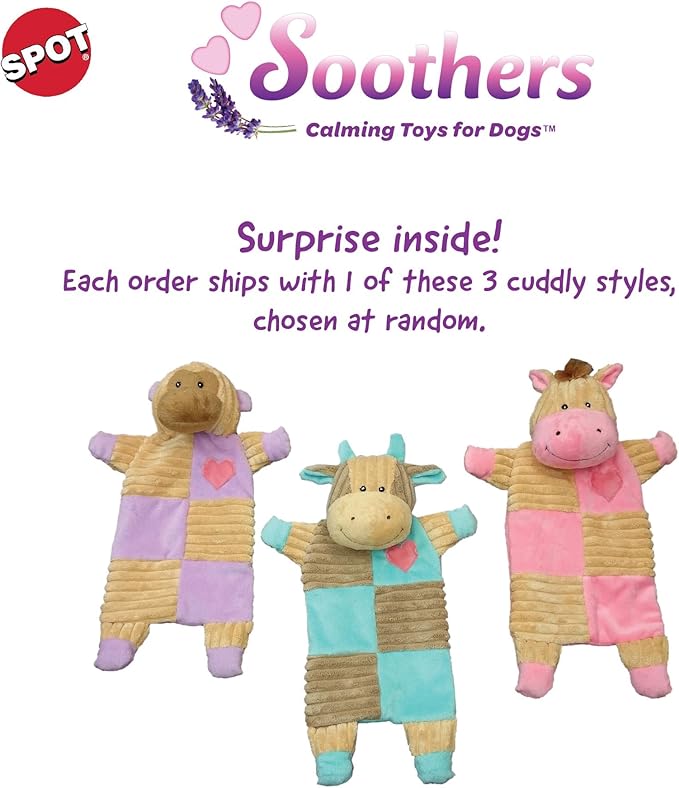 SPOT Soothers Crinkle Paper Dog Toy - 13in Stuffing-Free Calming Plush with Crinkle, Lavender Scent & Squeaker, Anxiety Relief for Dogs - 1 of 3 Animal Designs, Sent at Random