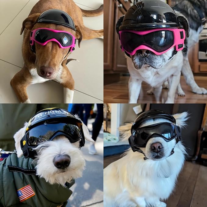 LESYPET Dog Helmet and Goggles for Small Breed, Puppy Motorcycle Helmet with Ear Holes, UV Protection Small Dog Sunglasses for Outdoor Activities/Riding/Walking