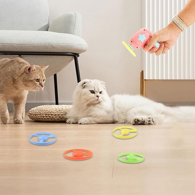 Andiker 12 PCS Cat Fetch Toy Refills, Colorful Interactive Kitten Toy with Plastic Flying Propellers for Cat Enrichment, Flying Saucer Toy for Cats for Training and Chasing (12 pcs)