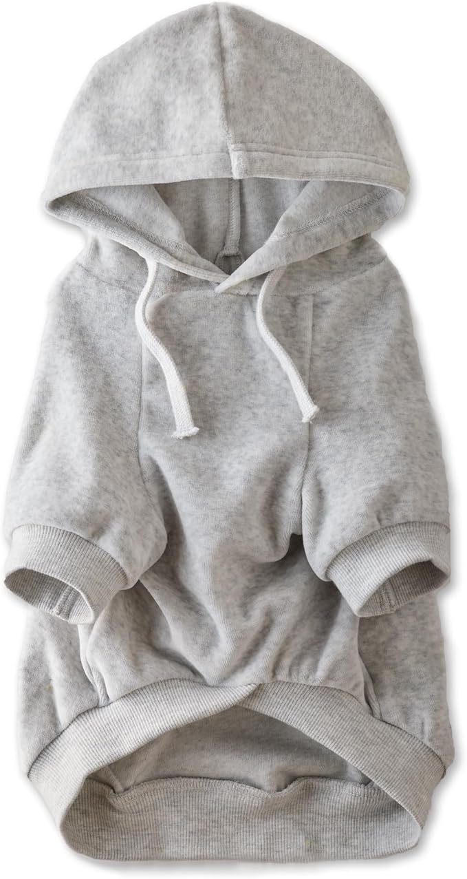 Pet Passion Cooper II Organic Cotton Velour Dog Hoodie Pet Coat for Small, Medium and Large Dogs, Light Heather Gray, Large
