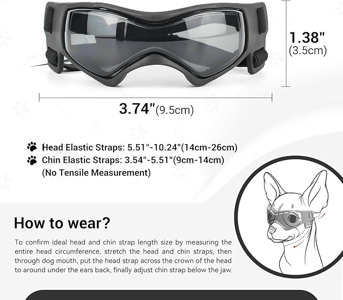 Dog Goggles for Extra Small Breed, Anti-UV Windproof Doggie Sunglasses, Small Dog Glasses Eye Protection for Riding Cycling Hiking, Black
