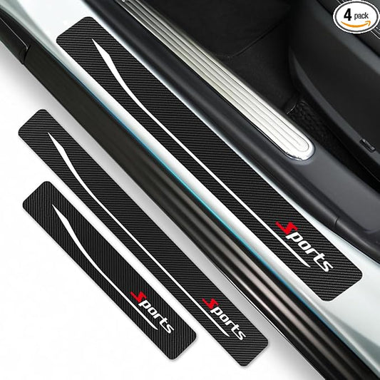4Pcs Universal Car Door Sill Protector, Carbon Fiber Scratch Resistant Door Entry Guard & Scuff Plate for Car SUV and Off-Road Trim Accessories (Sports)