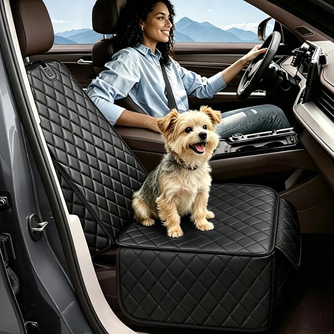 PETICON Front Seat Car Cover 2 Pack, Waterproof PU Leather Dog Car Seat Cover with Side Flaps, Nonslip Scratchproof Captain Chair Seat Cover Fits for Cars, Trucks, SUVs, Jeep