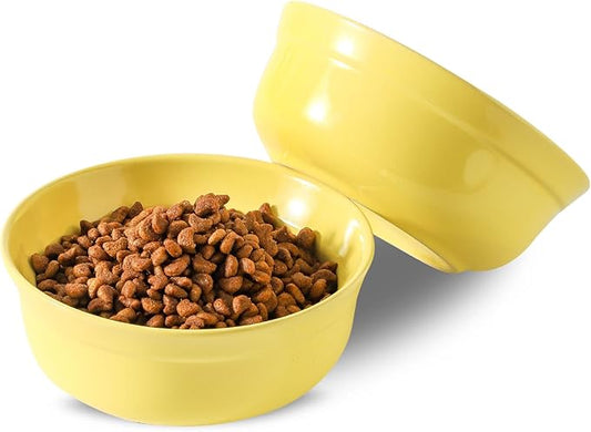 5.3 Inch Yellow Ceramic Small Dog Bowl Sets - Porcelain Wide Mouth Cat Food or Water Bowls, Cute Feeding Bowls for Indoor Small Size Dog, for Wet or Dry Food