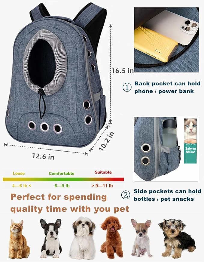 Small Dog Cat Chest Backpack Carrier,Large Space Ventilated Front Facing Backpack Carrier for Puppy,Lightweight Doggy Backpack for Hiking,Camping,Travel,Outdoor,Max 12 lbs(Denim Blue)