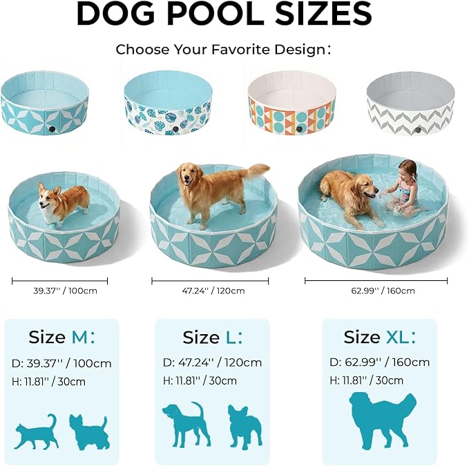 Foldable Dog Pool for Large Dogs, Kiddie Pool Hard Plastic Collapsible Dog Pool, Heavy Duty 0.5mm PVC with Non-Slip Bottom, Portable Kiddie Pool for Dogs, Pet Bath Tub for Backyard Summer, BL 47“