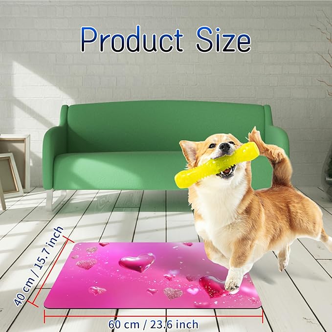 Dog Food Mat, 15.7" x 23.6" Absorbent Pet Feeding Mat for Food and Water, Waterproof Diatom Mud Pet Placemat with Non-Slip Rubber Backing, Easy Clean Cat Bowl Mat for Floors - Pink Love