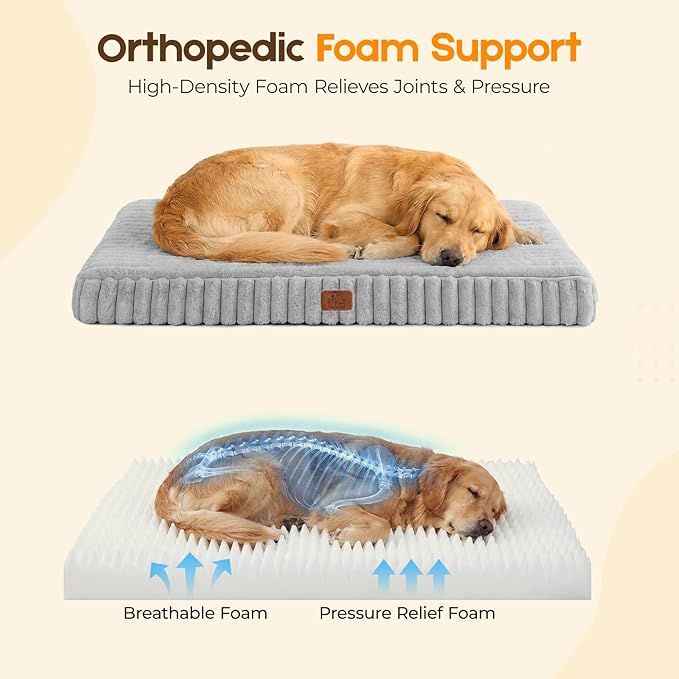 Orthopedic Dog Bed for XXL Jumbo Dog, Waterproof Pet Bed,Non-Slip Bottom and Egg-Crate Foam with Removable Washable Cover Crate Bed,Grey,47"x29"x4"