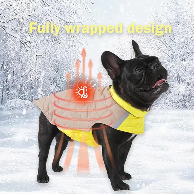 Dog Winter Coat for Large Dogs,Warm Reversible Puffer Jacket Lightweight Pet Vest Snowsuit with D-Ring,Waterproof Dog Cold Weather Coats Small to Large Breed Dogs Clothes,Yellow,5XL