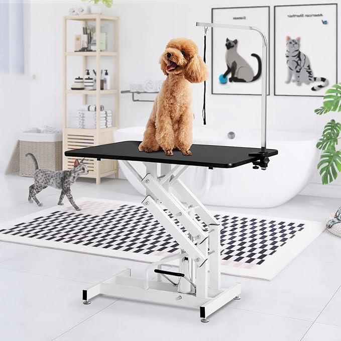42.5” Pet Dog Hydraulic Grooming Table Adjustable Height Trimming Drying Table with Arms, Noose for Small/Medium/Large Dogs, Cats, Maximum Capacity Up to 360lbs