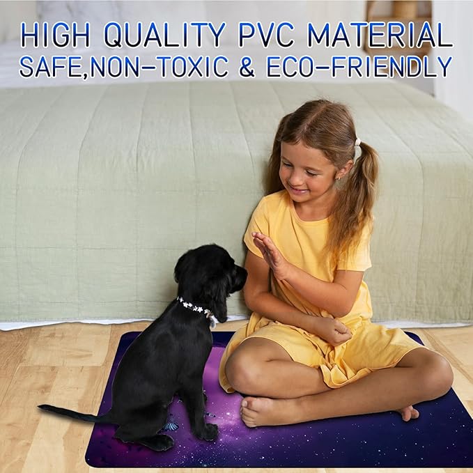 Dog Food Mat, 19.6" x 23.6" Absorbent Pet Feeding Mat for Food and Water, Waterproof Diatom Mud Pet Placemat with Non-Slip Rubber Backing, Cat Bowl Mat for Floors - Purple Cat Butterfly