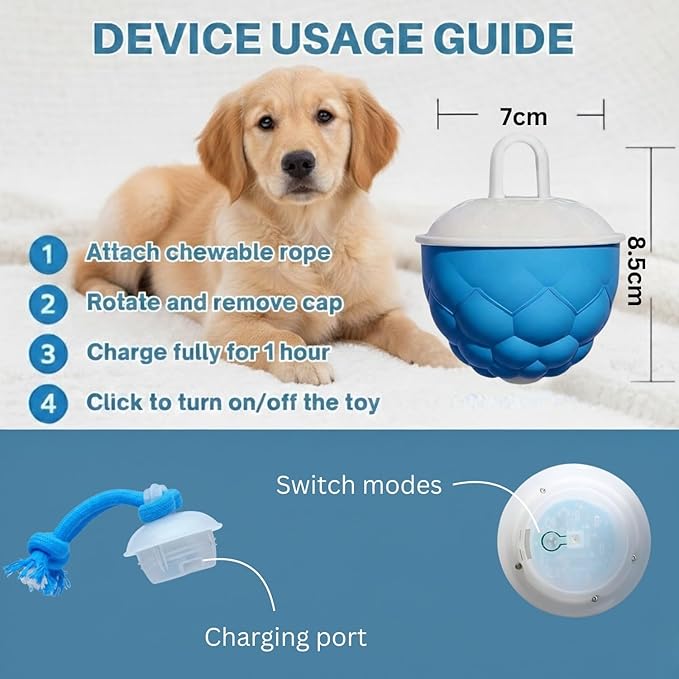 Moving Dog Toy with Rope – Smart Motion Activated Interactive Dog Ball for Small Dogs, 3 Speed Modes, USB Rechargeable Durable Interactive Puppy Toys & Dog Interactive Toys