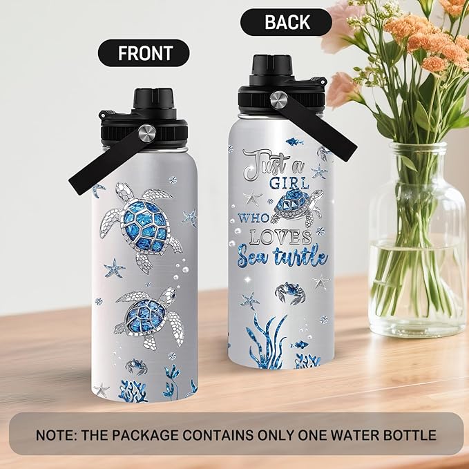 Sea Turtle Gifts, 32 oz Insulated Water Bottle, Stainless Steel Sports Travel Bottles, Ocean Turtle Water Bottles Gifts for Women Men (1pcs)