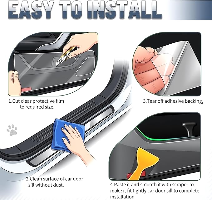9.84Ft x 7.87" Car Door Protector,Clear Car Door Sill Protector Kit to Avoid Dog Scratches and Dirt,Self-Adhesive Protective Film as Cars Doors Edge Guards Include Scraper/Knife/Towel
