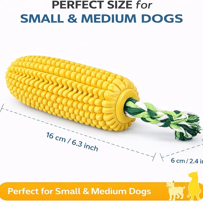 6.3 inch Corn Dog Toys for Aggressive Chewers, Durable Rubber Teething Toys for Puppies, Dog Toys to Keep Them Busy, Squeaky Dog Toy, Bite and Brush Dental Toy for Small Medium and Large Dogs