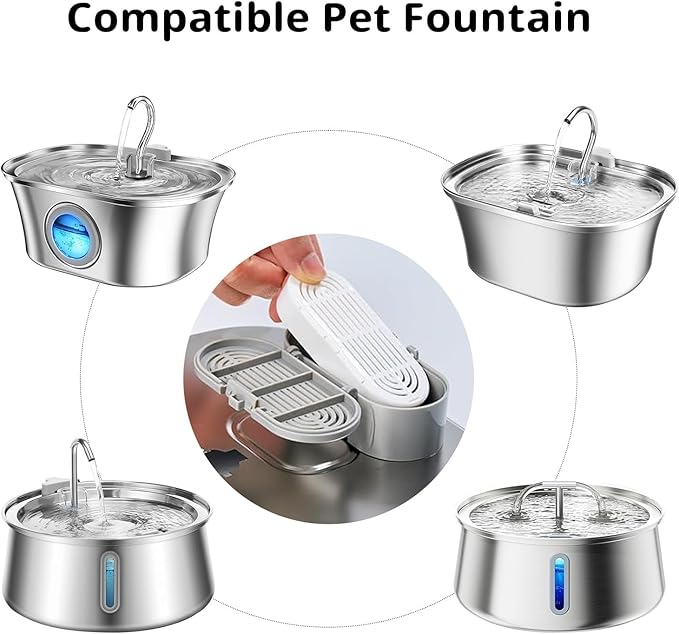 Cat Water Fountain Filter Pet Drinking Fountain Filter for 3.2L/108oz Cat Drinking Fountain and 4L/134oz Stainless Steel Pet Water Fountain (9 Filters & 9 Pre-Filter Sponges)