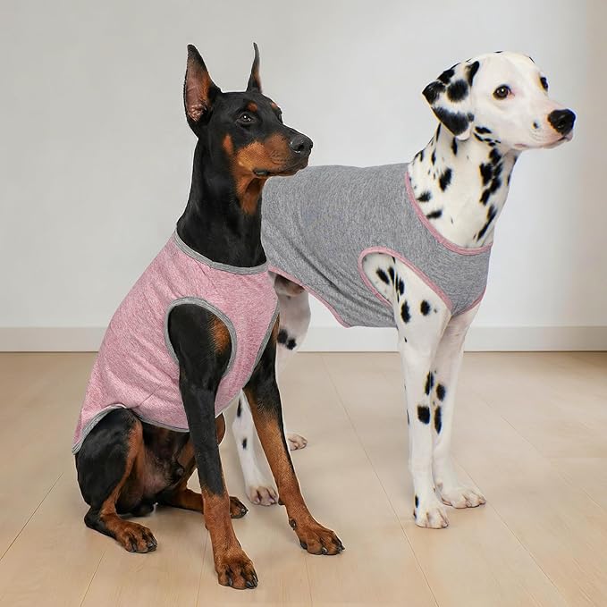 KYEESE 2Pack Dog Shirt, Lightweight Sun Protection Sleeveless Dog T Shirts for Large Dogs Girl, Breathable Pet Reflective Tank Top Summer Dogs Clothes for Outdoor Walking, Pink+Grey, 3XL