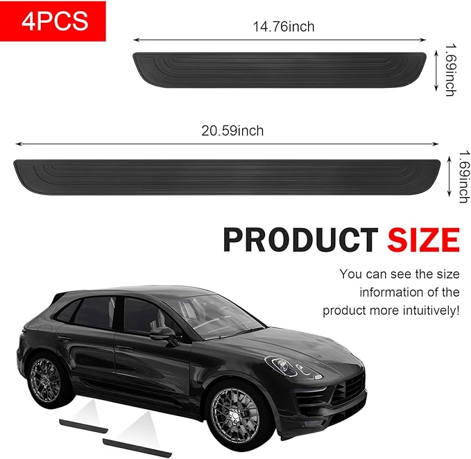 4PCS Car Door Sill Protector, Anti-Scratch Door Edge Guards Protector, Rubber Car Door Sills Scratch Protection, Universal Auto Threshold Pedal Edge Protector Strip (Black, Width 1.69")