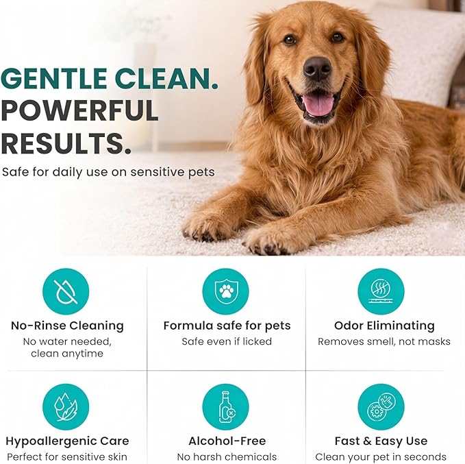 Hypoallergenic Pet Glove Wipes for Dogs & Cats - 7 Individually Wrapped Disposable No-Rinse Grooming Mitts | Lick-Safe Waterless Cleaning Gloves for Paws, Butt, Face & Fur | Deodorizing & Soft