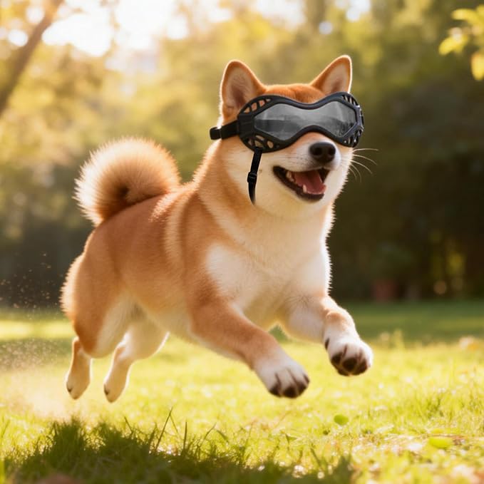 Dog Goggles for Medium to Large Breeds, Adjustable UV Protective Sunglasses with Soft TPU Frame and PC Lens, Windproof & Dustproof Pet Eye Wear for Outdoor Riding, Skiing and Driving (Gray Lens)