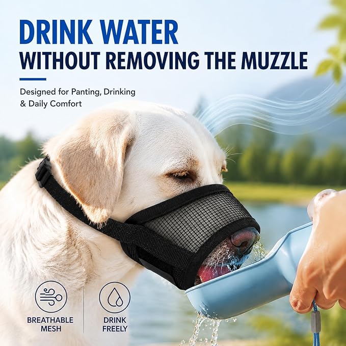 Dog Muzzle, Soft Air Mesh Muzzles for Small Sized Dogs, Breathable Dog Mussels for Scavenging Biting Licking & Barking, Adjustable Mouth Guard for Grooming, Allows Panting and Drinking (Black,S)