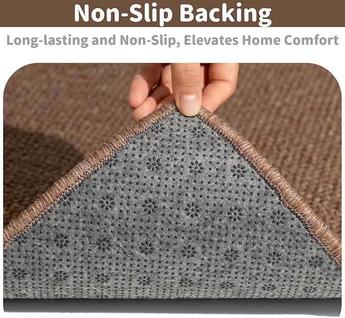 Brakki Bullnose Carpet Stair Treads, Non Slip Landing Mat for Wooden Steps Indoor, Soft Stair Rugs for Pets, Indoor Doormat for Kitchen Bathroom, Washable, 30"x30" 1pc, Brown