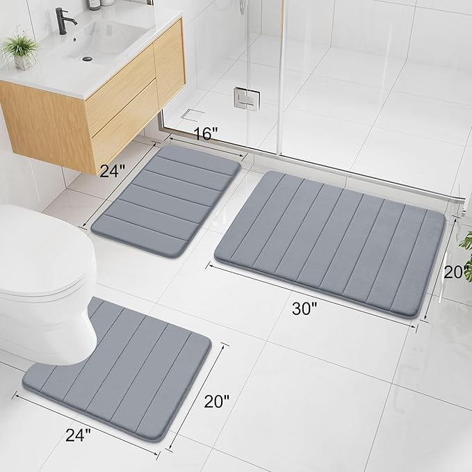 Buganda Memory Foam Bath Mat, 35.4" x 24", Ultra Soft and Non-Slip Bathroom Rugs, Water Absorbent and Machine Washable Bath Rug Runner for Bathroom, Shower, and Tub, Medium Grey