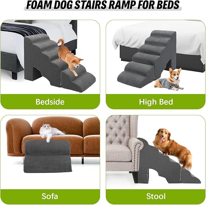 Dog Stairs for High Beds Up to 25", Gentle Slope Pet Dog Steps for Small Dogs, Non-Slip Sturdy Doggie Ramp Steps for Elder Dogs/Cats to get on Bed/Couches, Grey