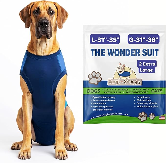 Surgi Snuggly Dog Surgery Recovery Suit - Dog Onesie for Post Surgery Recovery, Female Spay & Male Neuter - Surgical Suit for Dogs, E-Collar Cone Alternative, Double Blue - 2X-Large - 31" - 35" (EC)