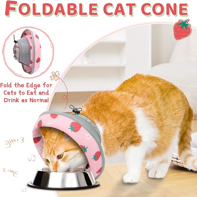 Cat Cone Collar Soft to Stop Licking, Adjustable, Foldable Lightweight Kitten Cones After Surgery Recovery for Cats & Kittens, Cat Cone Alternative, Easy Eating (Pink, S)
