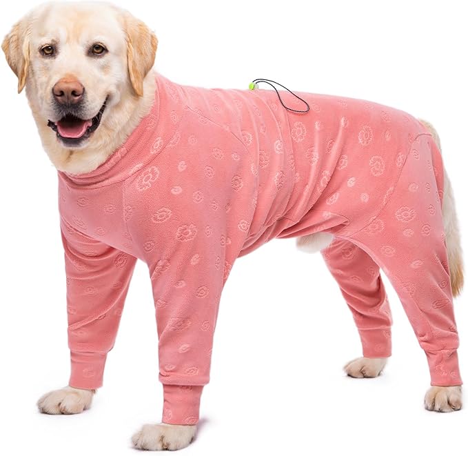 Dog Coats Autumn Winter Jumpsuit for Large Medium Dogs, Warmer Recovery Suit Polar Fleece Dog Bodysuit Lightweight Pajamas Pullover Stretchy Onesie Four-Legged Cold Weather Clothes(7XL, Pink)