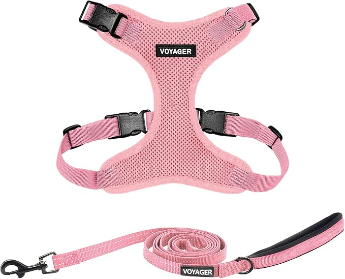 Best Pet Supplies Voyager Step-in Lock Pet Harness w Reflective Pet Leash Combo Set with Neoprene Handle 5ft - Supports Small, Medium and Large Breed Puppies/Cats - Pink, M