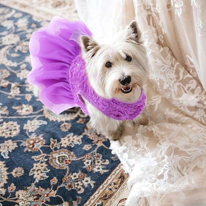 ASENKU Dog Dress Pet Wedding Dress Princess Lace Puppy Birthday Party Outfit Formal Apparel Girl for Small Medium Dogs Cats (Medium, Purple)