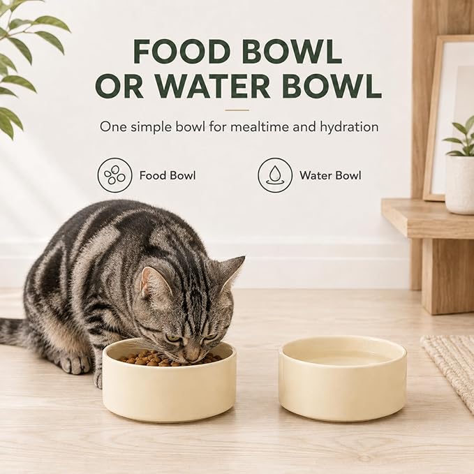 Havniva Cat Bowls Water Bowl Set of Two, 5.1” Ceramic Cat Food and Water Bowl Whisker Friendly Pet Food Bowls for Indoor Cats, Wide Cat Water Dish Prevent Whisker Fatigue Non Slip Cat Feeder