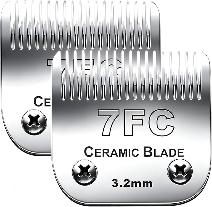 2PC 7FC Blade Dog Grooming Clipper Blade Compatible with Andis Dog Clipper/Oster A5/Wahl KM-10 Series,Ceramic Blade & Stainless Steel Blade