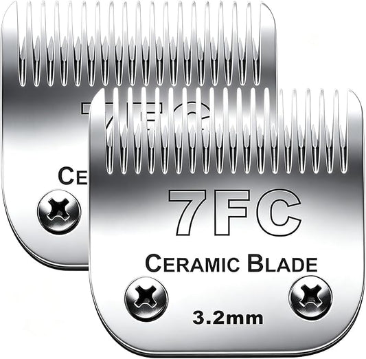 2PC 7FC Blade Dog Grooming Clipper Blade Compatible with Andis Dog Clipper/Oster A5/Wahl KM-10 Series,Ceramic Blade & Stainless Steel Blade