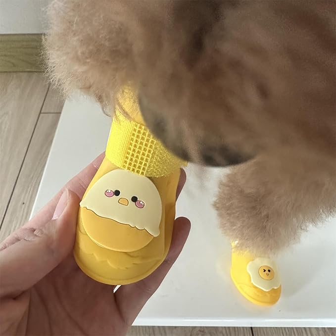 4Pcs Waterproof Dog Boots Dog Shoes for Snow and Rain Teddy Pomeranian Bichon Small Dogs (Yellow, Small (1-3Ib))