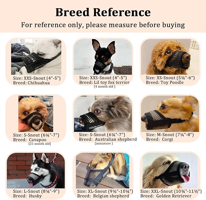 Mayerzon Dog Muzzle, Soft Mesh Muzzles for Small Medium Large Dogs Chihuahua Poodle Husky Labrador Retriever, Breathable Dog Mouth Guard for Biting Chewing Grooming, Allow Panting Drinking (L, Black)