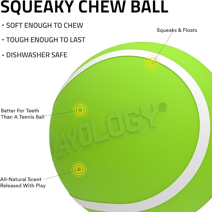 Playology Dog Toys | Squeaky Chew Ball for Large Dogs | Sweet Potato Scented Jumbo Dog Ball | Bouncy Floating Chew Toys for Fetch