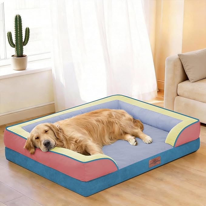 Comfort Expression Orthopedic Dog Bed for Extra Large Dogs 45x35 Inch, Waterproof Egg Crate Foam XL Pet Bed with Bolsters, Dog Couch with Washable Cover & Non-Slip Bottom, Funfetti Fiesta