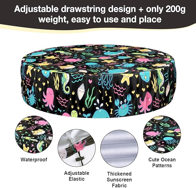 Foldable Round Dog Swimming Pool Cover, for 32 "/63“/48” Collapsible Outdoor Tub, PVC Coating Waterproof and UV Protection, Leakproof Washable Kiddie Pet Small Paddling Bath Accessories