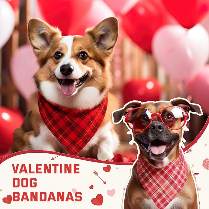 Abbylike 200 Pcs Valentines Day Plaid Dog Bandanas Bulk Pink Red Bandanas for Dogs Triangle Kerchief Bibs Scarf for Pet Costume Photo Props Accessories Pet Shops Groomer Adoption Events, 25 Styles
