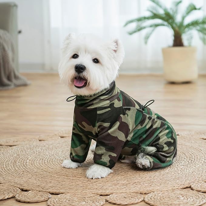 Fleece Dog Coat for Small Medium Dog,Pullover Pajamas Jumpsuit Bodysuit Puppy Coats with Legs, Pet Windproof Warm Cold Weather Jacket Full Body Vest Cozy Snowsuit Outfit Clothes (Camo, XL)